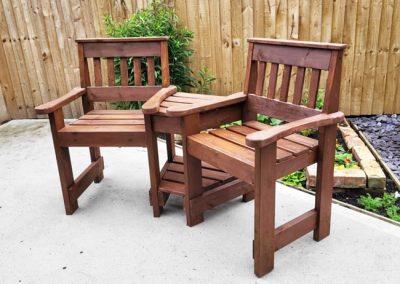 2 seater straightback love seat stained